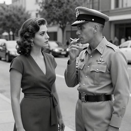 Serious Encounter: Military Officer and Woman