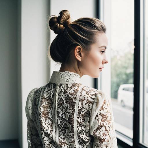 Woman with Twisted Bun and Lace Blouse by Window Woman with Twisted Bun and Lace Blouse by Window