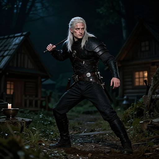 Photorealistic White-Haired Warrior Portrait