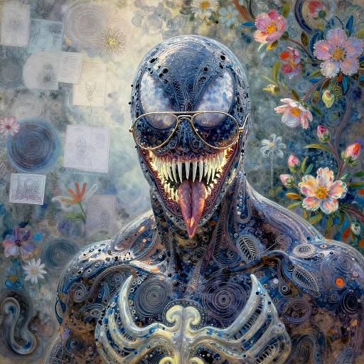 Vintage Aviator Neon Filigree Portrait