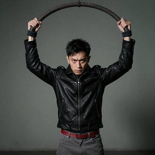 Intense Man Bound in Dim Lighting