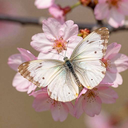 Iridescent Butterfly on Cherry Blossoms