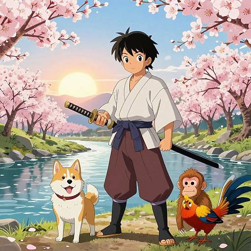 Momotaro Samurai with Animal Companions