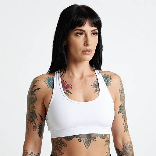 Tattooed Woman in White Sports Bra
