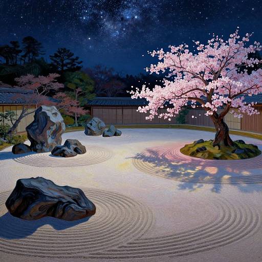 Zen Garden Under Starlit Sky