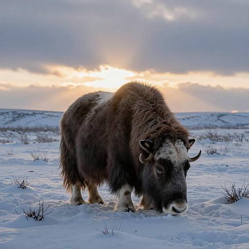 Solitary Musk Ox in Siberian Twilight