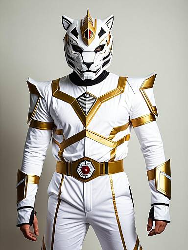 Man in White Tigerzord Cosplay Costume