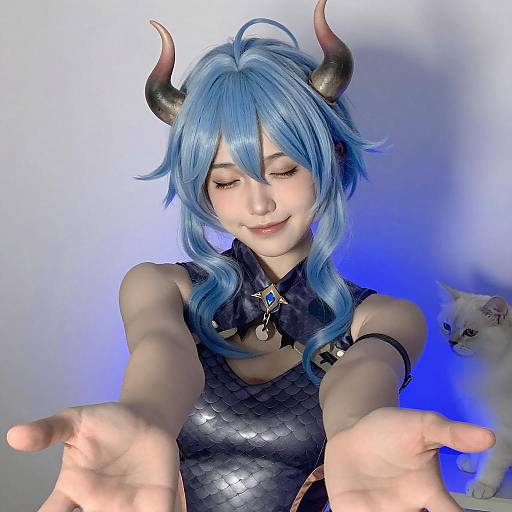 Young Person with Blue Hair and Horns