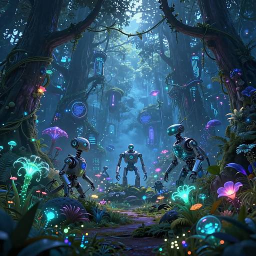 Magical Tech-Infused Bioluminescent Forest