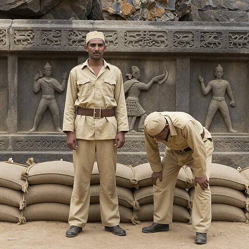 Serious Men by Ancient Stone Wall
