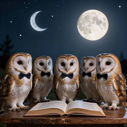 Owls Studying Under Moonlit Sky