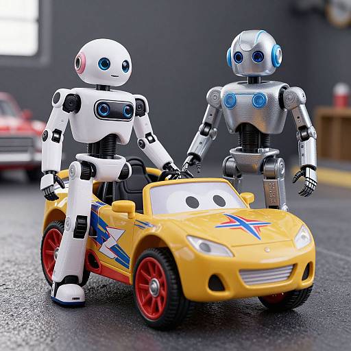 Humanoid Robots Racing in Toy Cars