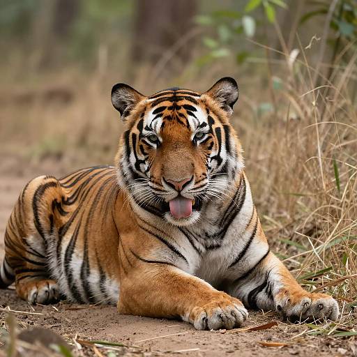 Calm Bengal Tiger in Forest Setting