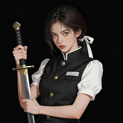 Intense Young Woman in Uniform Illustration