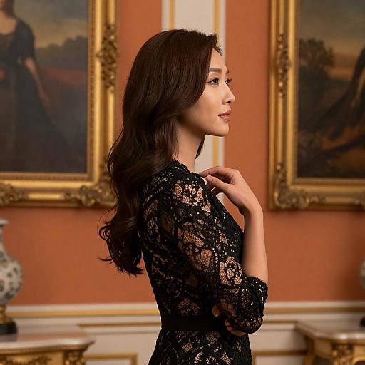 Asian Woman in Black Lace Profile