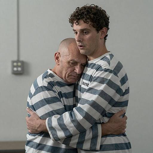 Emotional Embrace in Prison Stripes