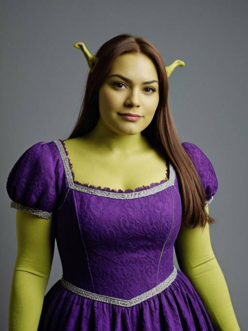 Woman in Purple Dress Shrek Costume