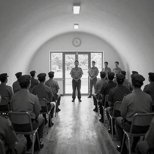 Black-and-White Domed Assembly Meeting Scene