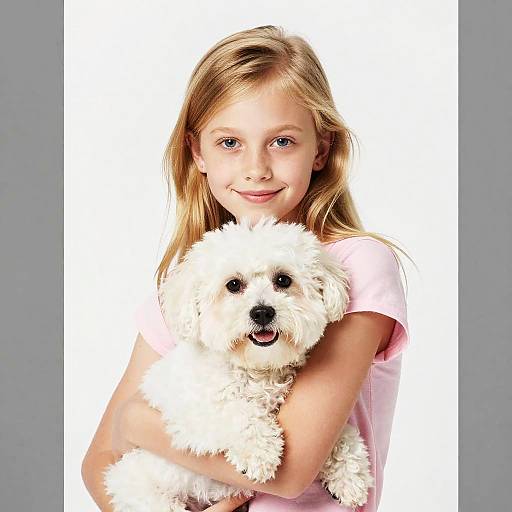 Blonde Girl Hugging Fluffy White Dog