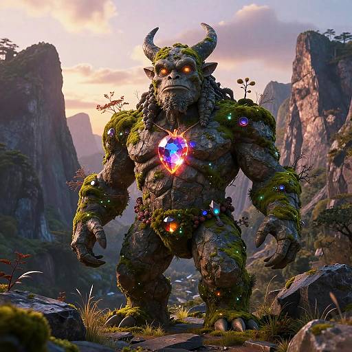 Glowing Moss Rock Giant at Dawn