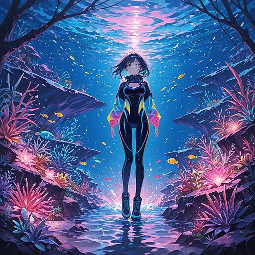 Vibrant Underwater Scene with Dive Suit