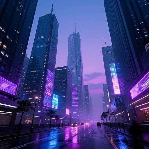 Futuristic Cyberpunk Cityscape at Dusk