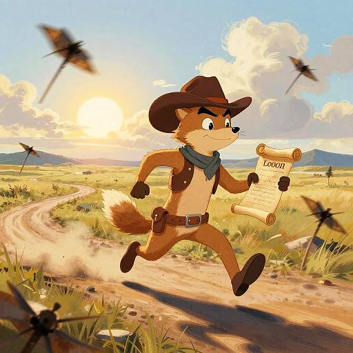 Anthropomorphic Coyote Messenger Running