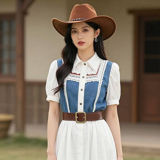 Woman in Western Dress and Hat