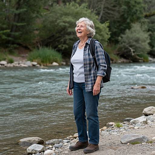 Senior Woman Embracing River Adventure