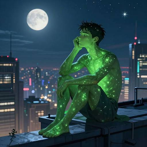 Hulk Contemplating Futuristic Nightscape
