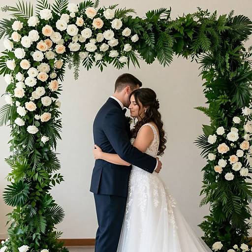 Tender Embrace Under Floral Archway