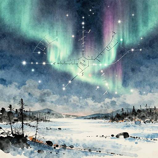 Icy Tundra with Northern Lights Map