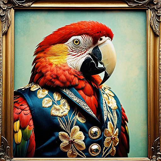 Scarlet Macaw in Gold-Embroidered Waistcoat