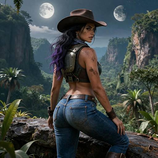 Alien Cyberpunk Cowgirl Looking Back