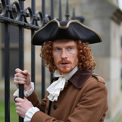 Man in Tricorn Hat Holding Iron Gate
