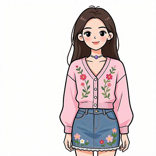 Smiling Woman in Floral Embroidered Outfit