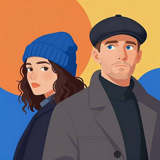 Stylized Illustration of Two People in Winter Clothing
