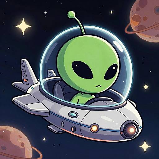Alien Big Head Cartoon in Space