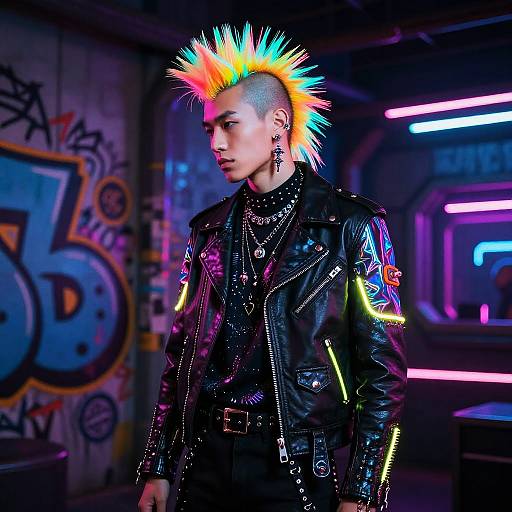 Neon Punk Fashion in Futuristic Club