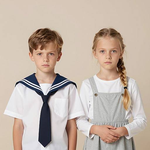 Serious Siblings in Nautical Attire