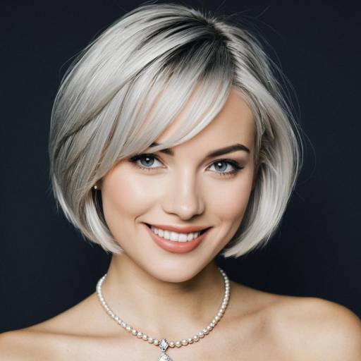 Smiling Woman with Gray Blonde Bob Hairstyle