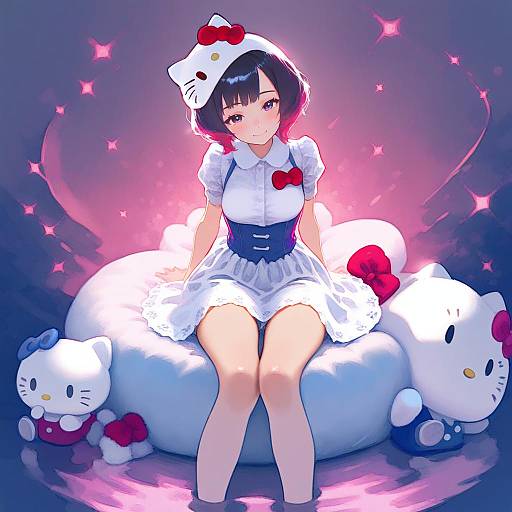 Illustration of Hello kitty (character), sanrio in the style of Weno