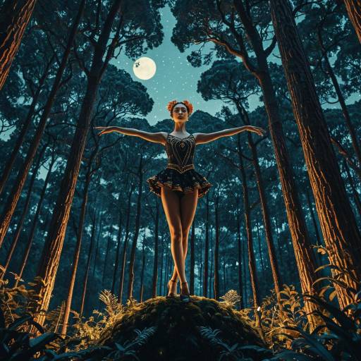 Twilight Forest Aerial Dancer in Ink Brush Style