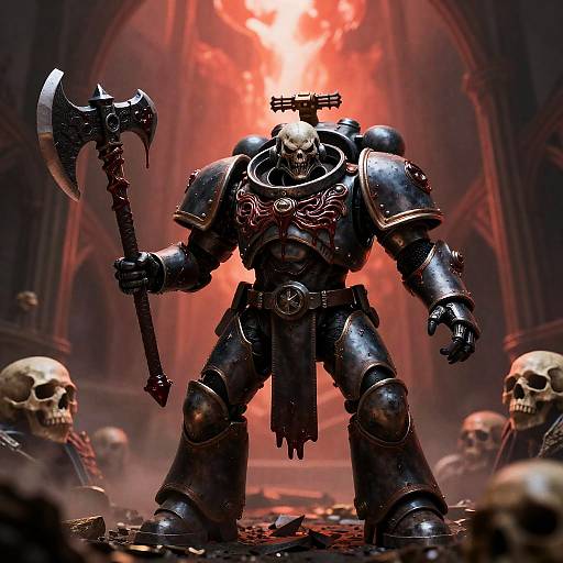 Terrifying Chaos Marine Amidst Bone Cathedral