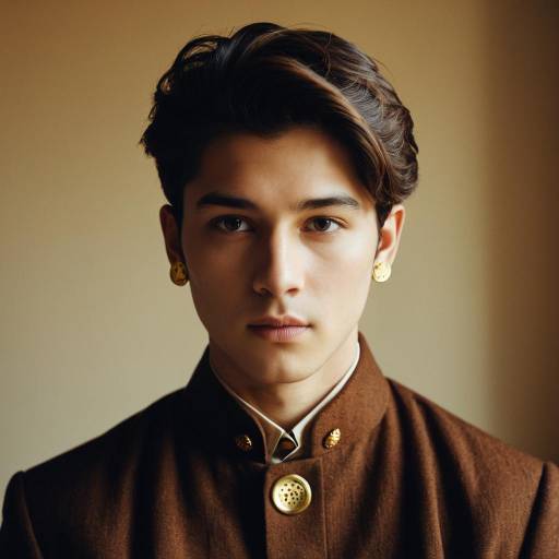 Portrait of Young Man in Modern Traditional Brown Attire