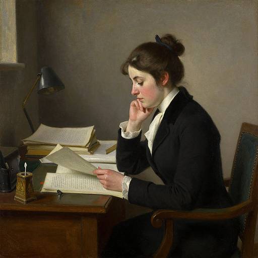 Woman Reading at Desk by Anshutz