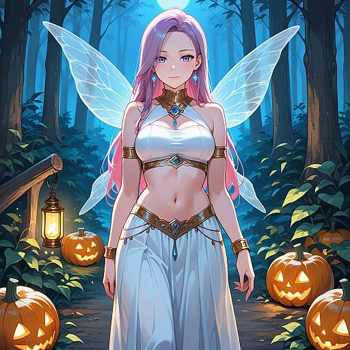 Fairy with Pink Hair in Enchanted Forest
