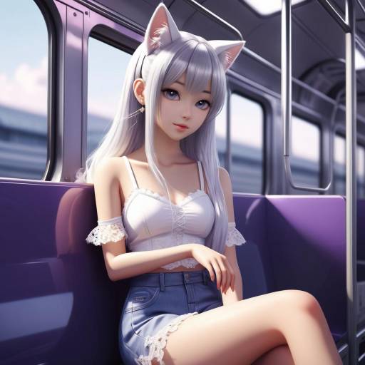 Anime Girl with Cat Ears on Subway