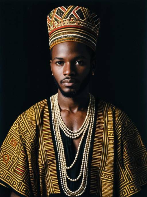 African Man in Traditional Outfit and Beaded Necklace