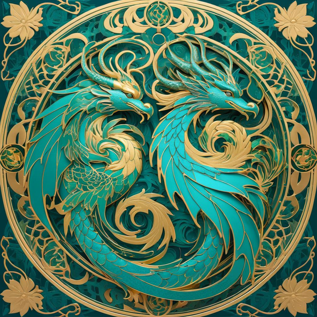 Art Nouveau Dragon and Phoenix Print